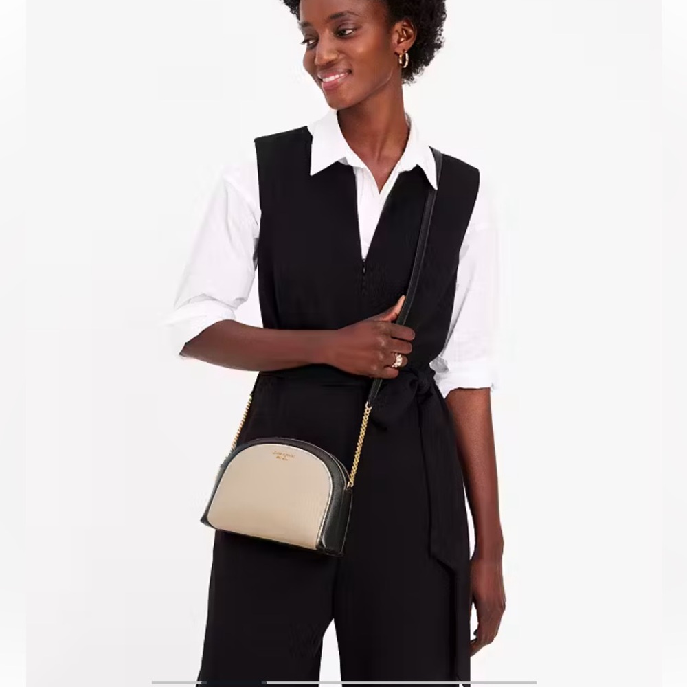 •KATE SPADE•TAN& BLACK MORGAN COLORBLOCKED DOUBLE-ZIP DOME CROSSBODY (LIKE NEW)